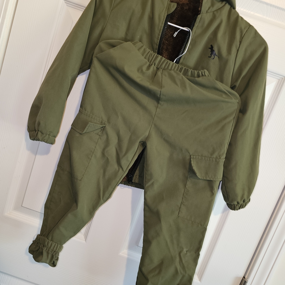 Kids Olive Green Hooded Set